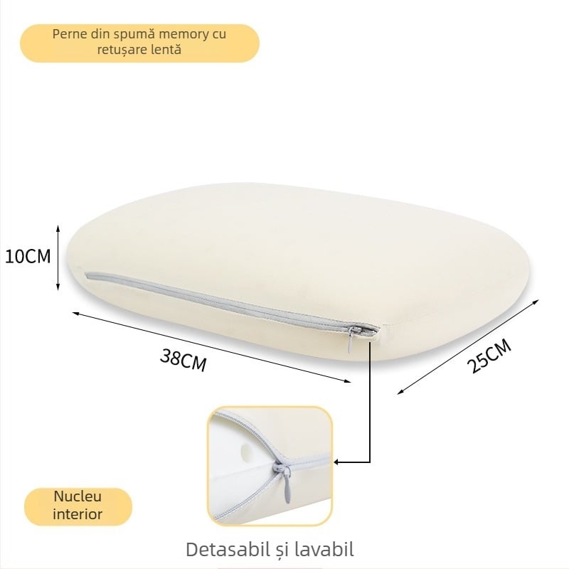 Pernă din spumă cu memorie, design în stil nor minimalist (Model LR-1204 • Grosime: 10 cm • Greutate: 430 g • Material: spumă cu memorie)