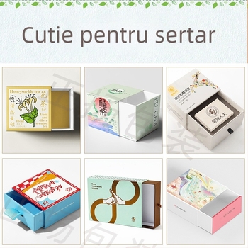 Cutie cu sertar pentru cadouri, ambalaj din carton personalizabil, embossing, imprimare UV, gravură și ștampilare cu argint; imprimare logo disponibil