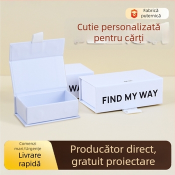 Cutie în formă de carte pentru ambalaje personalizate de cadouri pentru cosmetice și electronice, închidere magnetică, hârtie 250gsm, imprimare siglă, embossing și imprimare UV