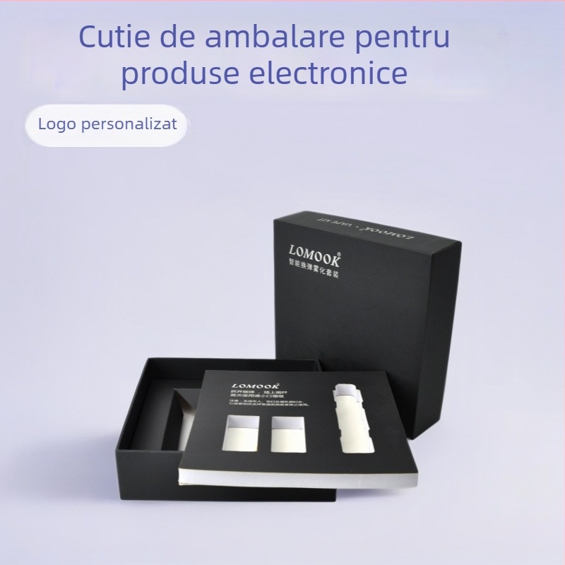 Cutie de ambalaj pentru produse electronice cu tavă interioară, capac și bază — personalizabilă, din carton/hârtie, cutie cu capac superior și inferior, imprimare logo, flocking, imprimare offset și ștampilă argintie