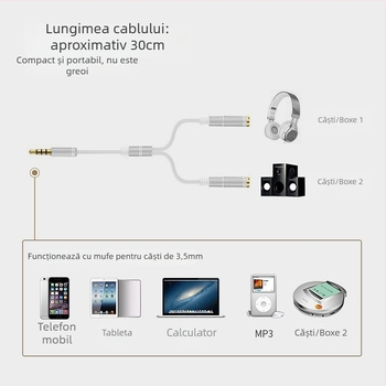 Cablu splitter pentru căști X012, cablu audio 1 la 2, nucleu PET, conductor din cupru fără oxigen