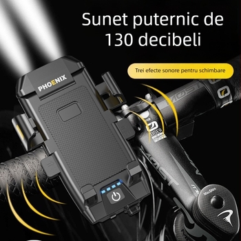 Phoenix far pentru biciclete cu sonerie integrată și suport pentru telefon pentru biciclete de munte și de oraș, model 2025