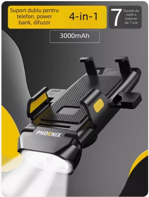 Phoenix far pentru biciclete cu sonerie integrată și suport pentru telefon pentru biciclete de munte și de oraș, model 2025