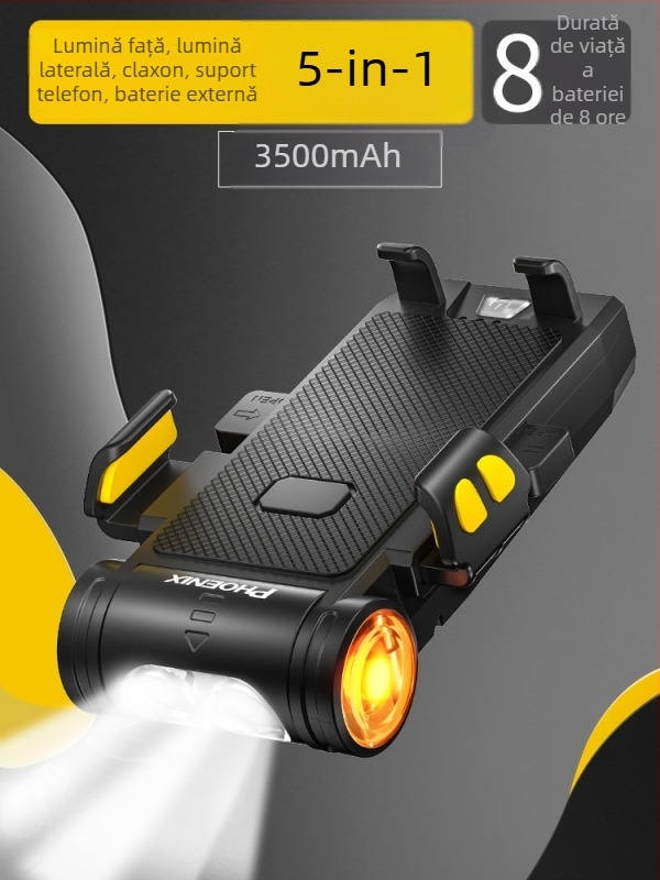 Phoenix far pentru biciclete cu sonerie integrată și suport pentru telefon pentru biciclete de munte și de oraș, model 2025