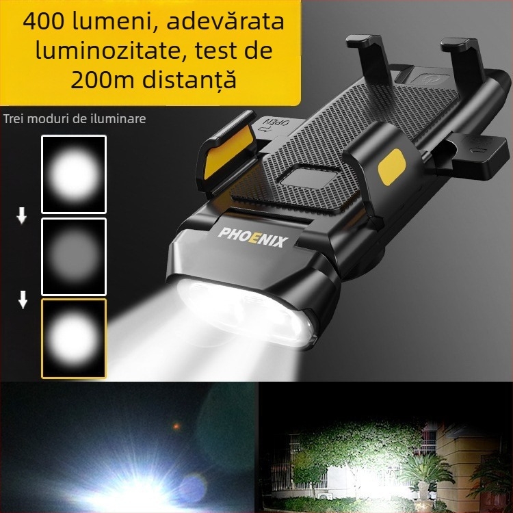 Phoenix far pentru biciclete cu sonerie integrată și suport pentru telefon pentru biciclete de munte și de oraș, model 2025