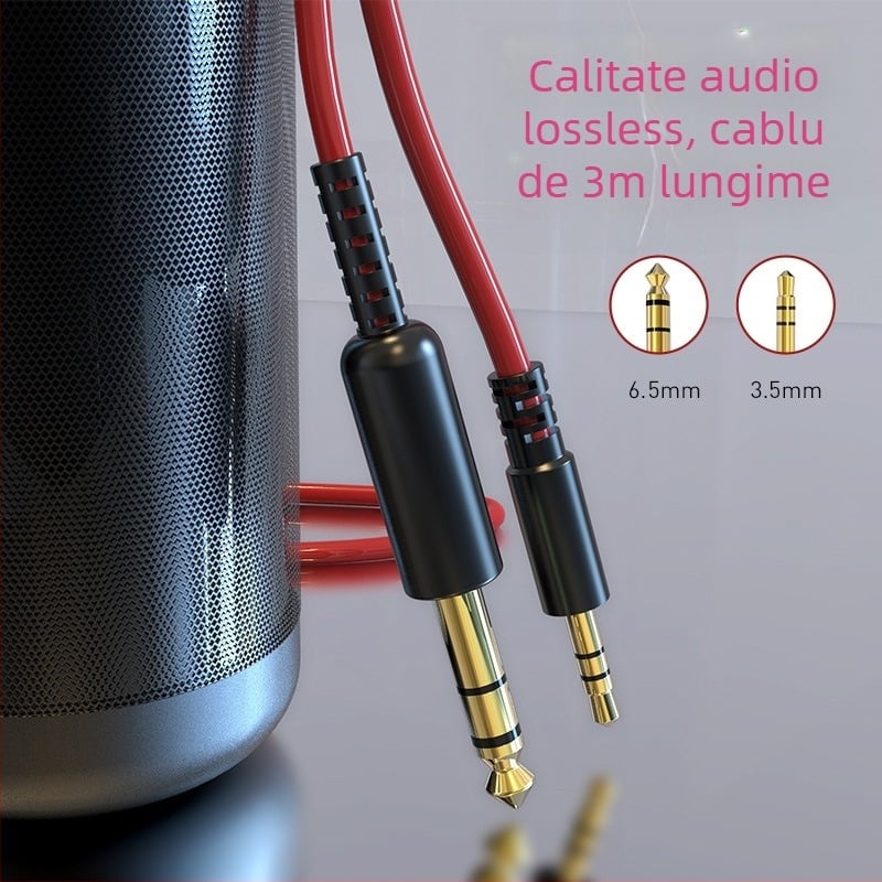 Cablu audio 3,5 mm la 6,5 mm, conductori din cupru, conectori placați cu aur