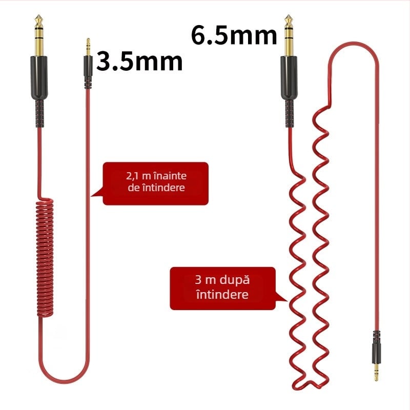 Cablu audio 3,5 mm la 6,5 mm, conductori din cupru, conectori placați cu aur