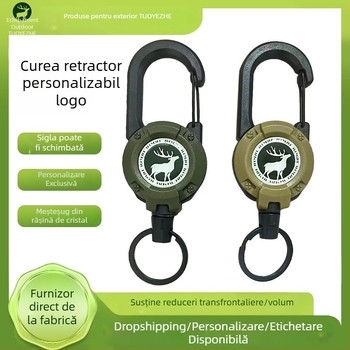 Carabinieră pentru chei cu cablu metalic retractabil, material nichel, design rotund, încărcare 5 kg, personalizare disponibilă