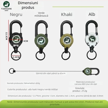 Carabinieră pentru chei cu cablu metalic retractabil, material nichel, design rotund, încărcare 5 kg, personalizare disponibilă