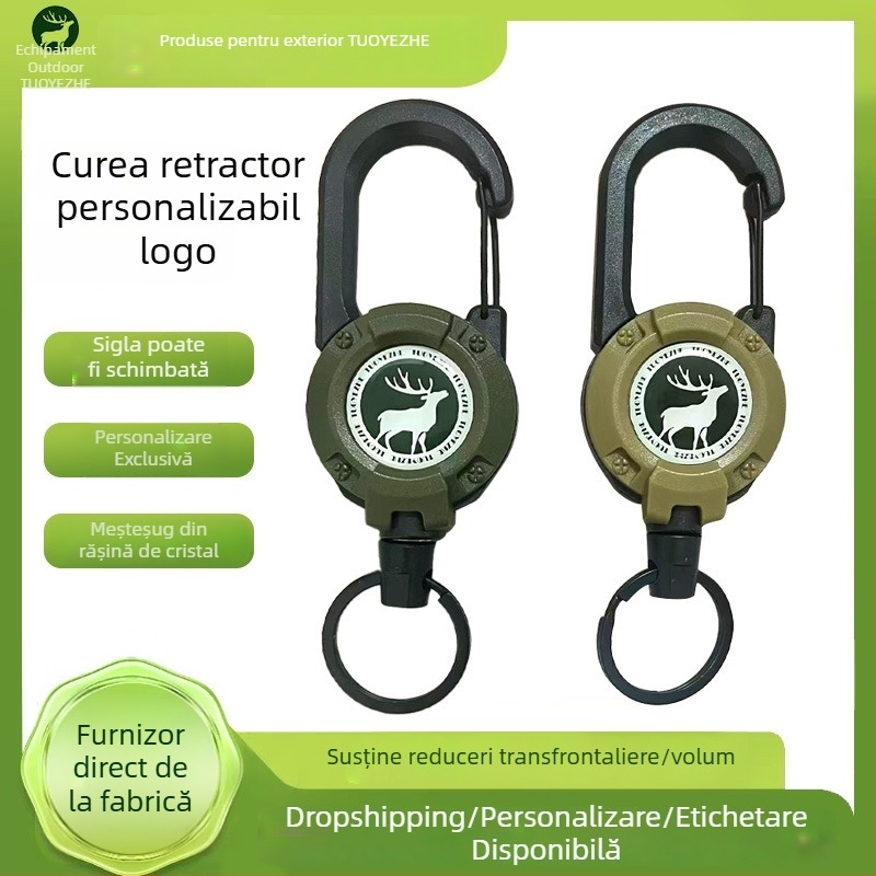 Carabinieră pentru chei cu cablu metalic retractabil, material nichel, design rotund, încărcare 5 kg, personalizare disponibilă