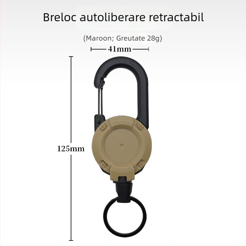 Carabinieră pentru chei cu cablu metalic retractabil, material nichel, design rotund, încărcare 5 kg, personalizare disponibilă