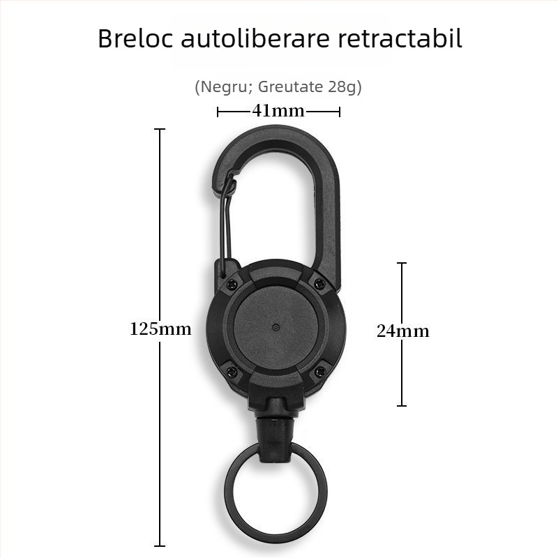 Carabinieră pentru chei cu cablu metalic retractabil, material nichel, design rotund, încărcare 5 kg, personalizare disponibilă