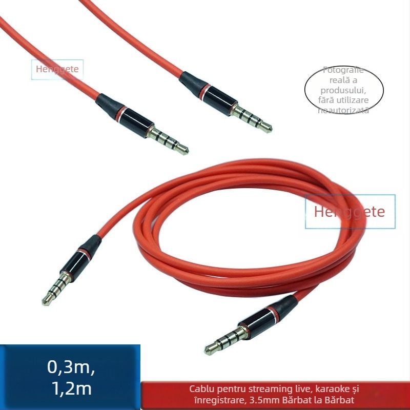 Cablu audio 3.5 mm cu patru nuclee, conectori platiți cu aur, miez din cupru neizolat, pentru dispozitive digitale