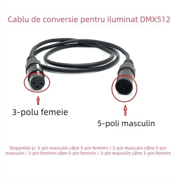 Cablu DMX512 XLR pentru iluminat de scenă, adaptor 3 pini la 5 pini / 3 pini la 5 pini, conductor din cupru, contacte placate cu nichel, RoHS