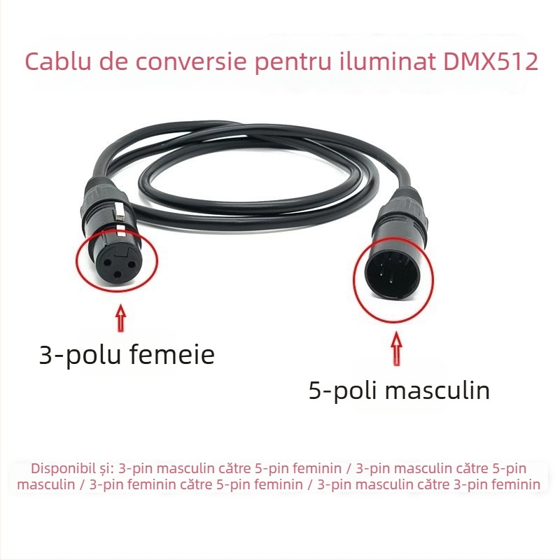 Cablu DMX512 XLR pentru iluminat de scenă, adaptor 3 pini la 5 pini / 3 pini la 5 pini, conductor din cupru, contacte placate cu nichel, RoHS