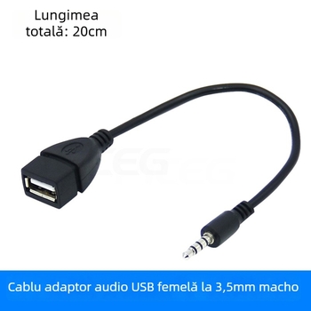 Adaptor USB către 3,5 mm AUX pentru mașină și date iPod; cablu de conversie audio, nucleu din cupru, placare nichel.