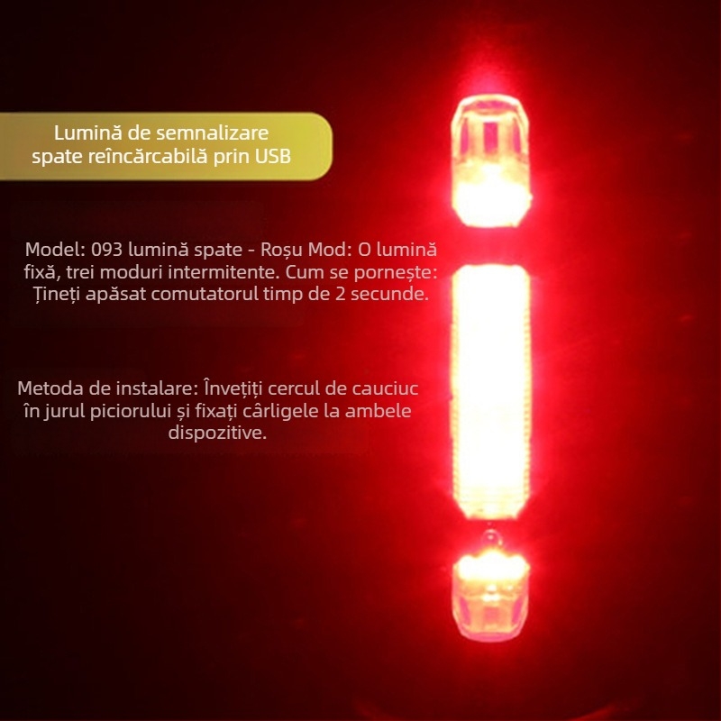 Licheng lumină USB reîncărcabilă pentru bicicletă, față și spate, cu laser pentru biciclete de munte