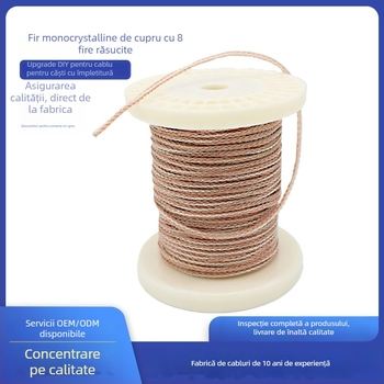 KMC-HIFI01 Cablu DIY pentru căști cu 8 fire, din cupru placat cu argint, cablu audio ecranat HiFi