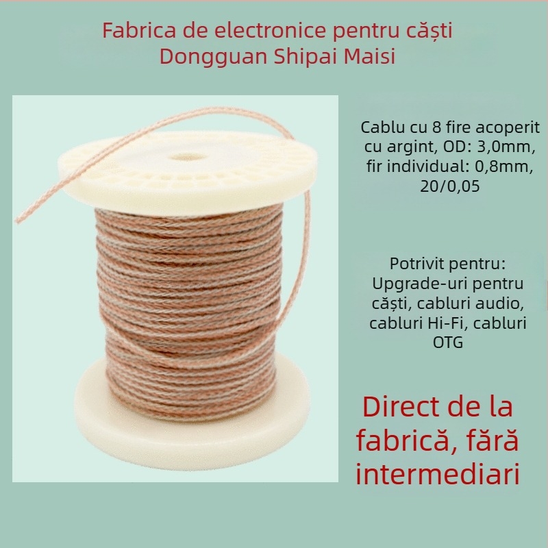 KMC-HIFI01 Cablu DIY pentru căști cu 8 fire, din cupru placat cu argint, cablu audio ecranat HiFi