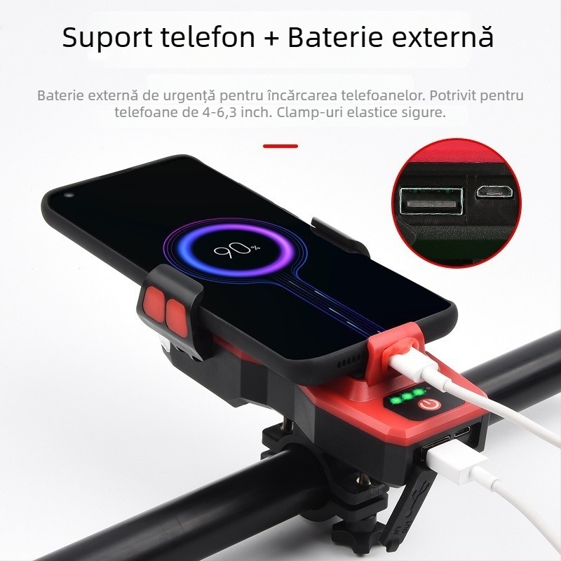 Lumină frontală pentru bicicletă cu 3 LED și suport pentru telefon — Brand Red Light Fox / Chiguangfox, Personalizare disponibilă, Brand privat autorizat