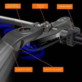 Suport pentru lumină de bicicletă și montură GPS pentru calculator, cu claxon, compatibil Garmin Forerunner, bază Blackbird HTS-EC-A