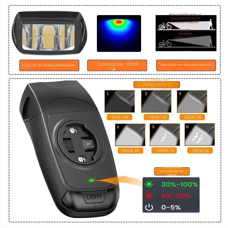 Suport pentru lumină de bicicletă și montură GPS pentru calculator, cu claxon, compatibil Garmin Forerunner, bază Blackbird HTS-EC-A
