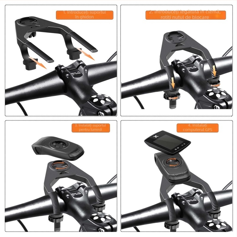 Suport pentru lumină de bicicletă și montură GPS pentru calculator, cu claxon, compatibil Garmin Forerunner, bază Blackbird HTS-EC-A