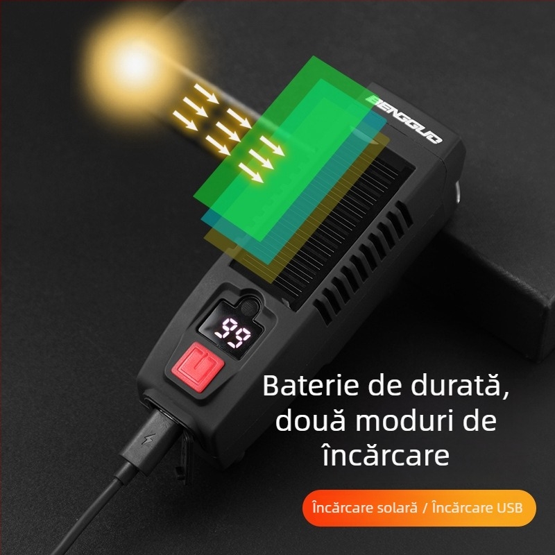 Far frontal pentru bicicletă, alimentare solară și încărcare USB