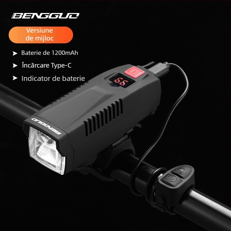 Far frontal pentru bicicletă, alimentare solară și încărcare USB