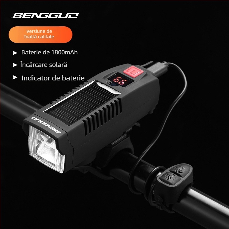 Far frontal pentru bicicletă, alimentare solară și încărcare USB