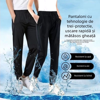 Pantaloni unisex cu protecție tripla, uscare rapidă, drapaj ice-silk, talie înaltă, croială dreaptă