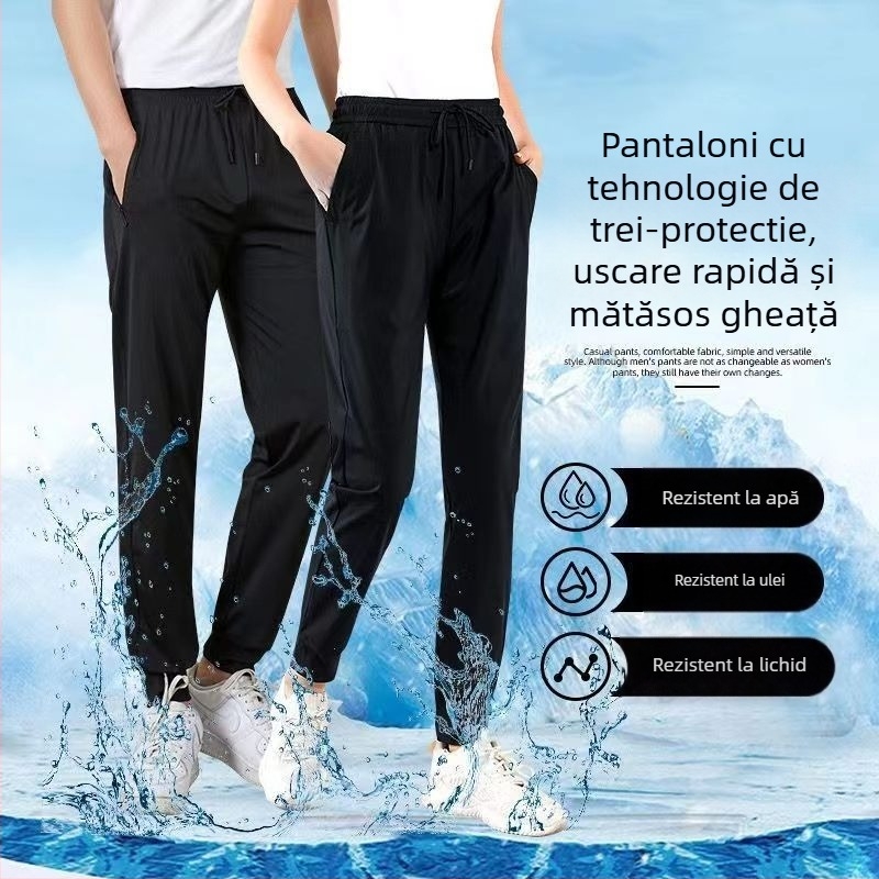 Pantaloni unisex cu protecție tripla, uscare rapidă, drapaj ice-silk, talie înaltă, croială dreaptă