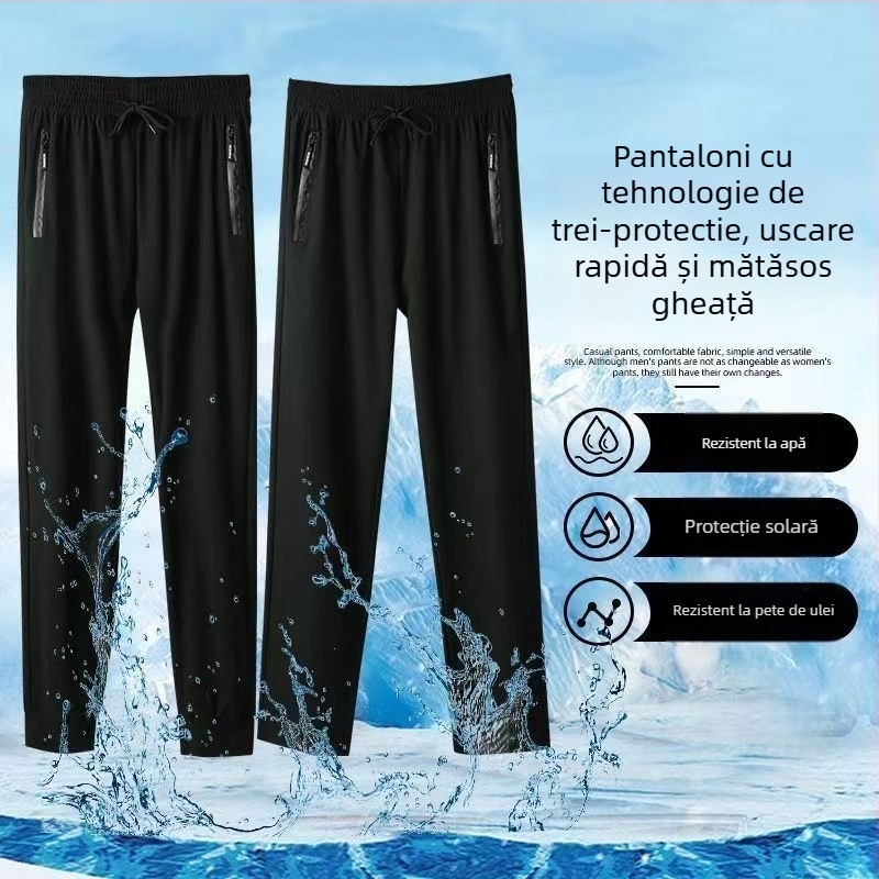 Pantaloni unisex cu protecție tripla, uscare rapidă, drapaj ice-silk, talie înaltă, croială dreaptă