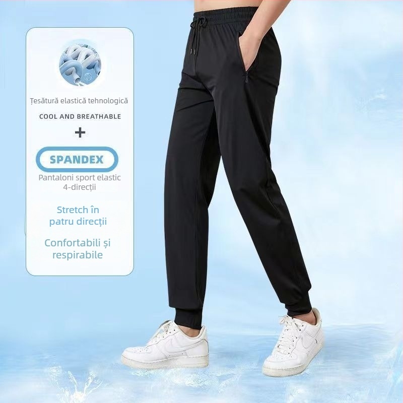 Pantaloni unisex cu protecție tripla, uscare rapidă, drapaj ice-silk, talie înaltă, croială dreaptă