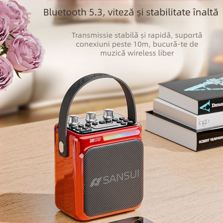 Landscape difuzor karaoke portabil T80, cu microfon, Bluetooth, USB și card de memorie, bas puternic