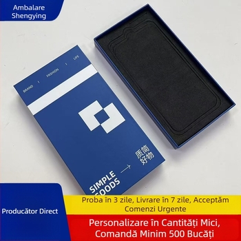 Cutie de ambalaj cu capac de sus și jos, din hârtie/carton, imprimare de logo; imprimare offset, embosare, UV și ștampilare argintie; dimensiuni interioare/exterioare personalizate; pentru bijuterii, cosmetică și cadouri