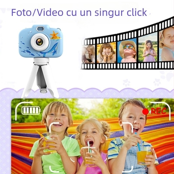 Cameră digitală pentru copii cu camere frontale și din spate duale, 96 milioane de pixeli, carcasă ABS, baterie de 12 ore, funcții: jocuri, filtre, stickere foto