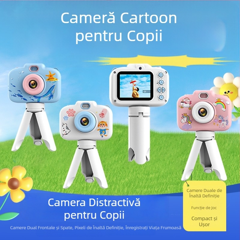 Cameră digitală pentru copii cu camere frontale și din spate duale, 96 milioane de pixeli, carcasă ABS, baterie de 12 ore, funcții: jocuri, filtre, stickere foto
