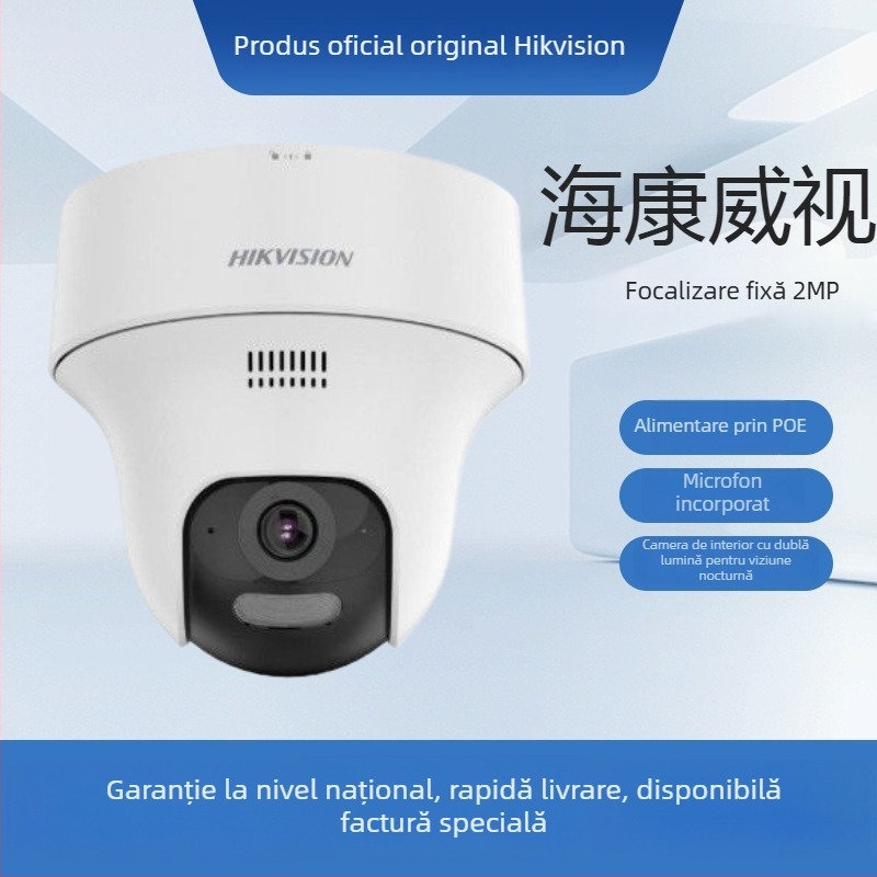 Hikvision Cameră dome 2MP cu focalizare fixă, PoE, Dual-Light, Intercom, pentru interior și exterior