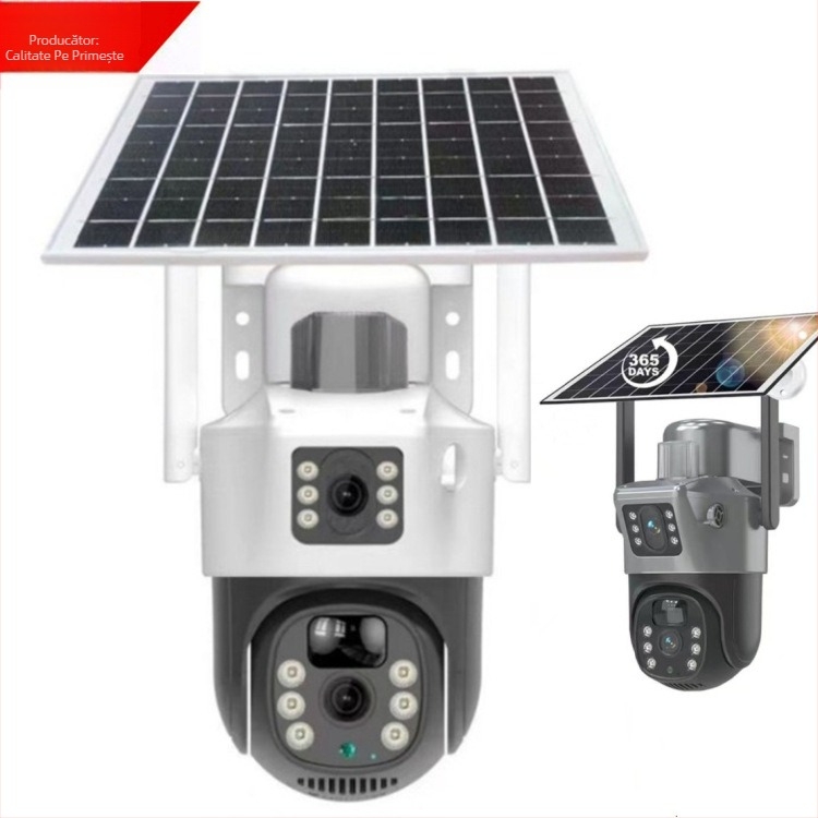 Cameră de supraveghere inteligentă cu lentile duale, alimentare solară, versiune 4G, 4MP+4MP, viziune pe timp de noapte