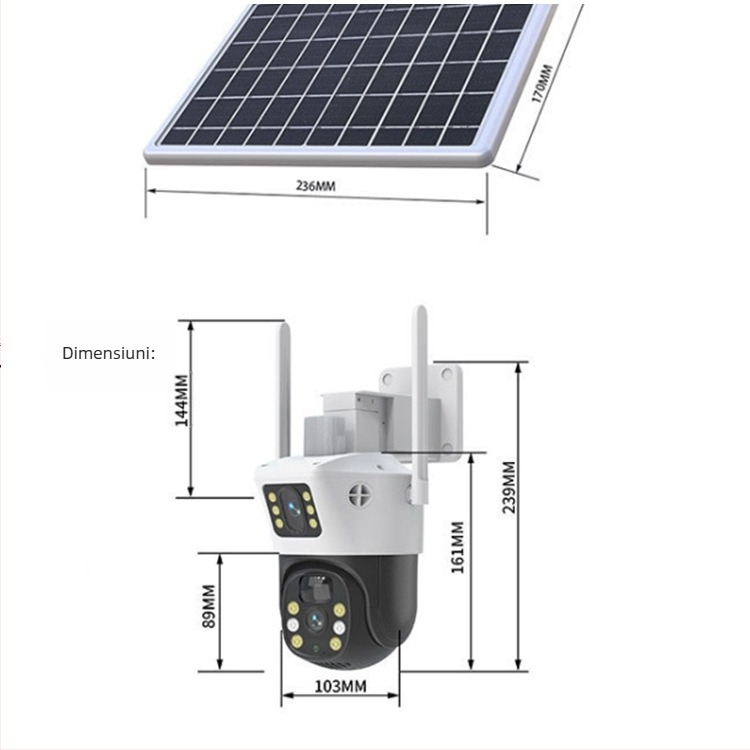 Cameră de supraveghere inteligentă cu lentile duale, alimentare solară, versiune 4G, 4MP+4MP, viziune pe timp de noapte