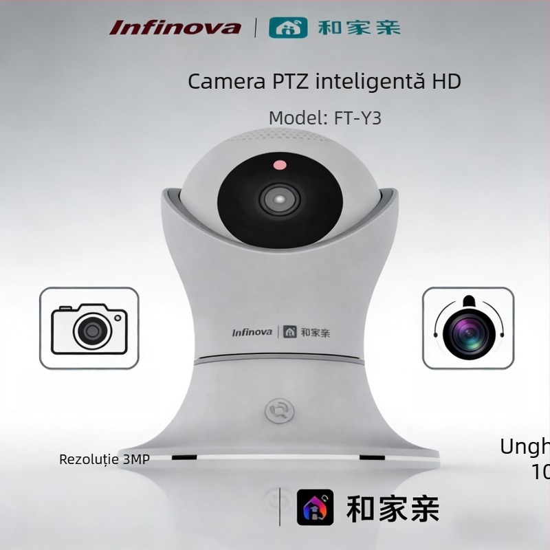 Cameră PTZ inteligentă pentru interior, senzor 3 MP, Wi‑Fi, microfon încorporat, interfață USB