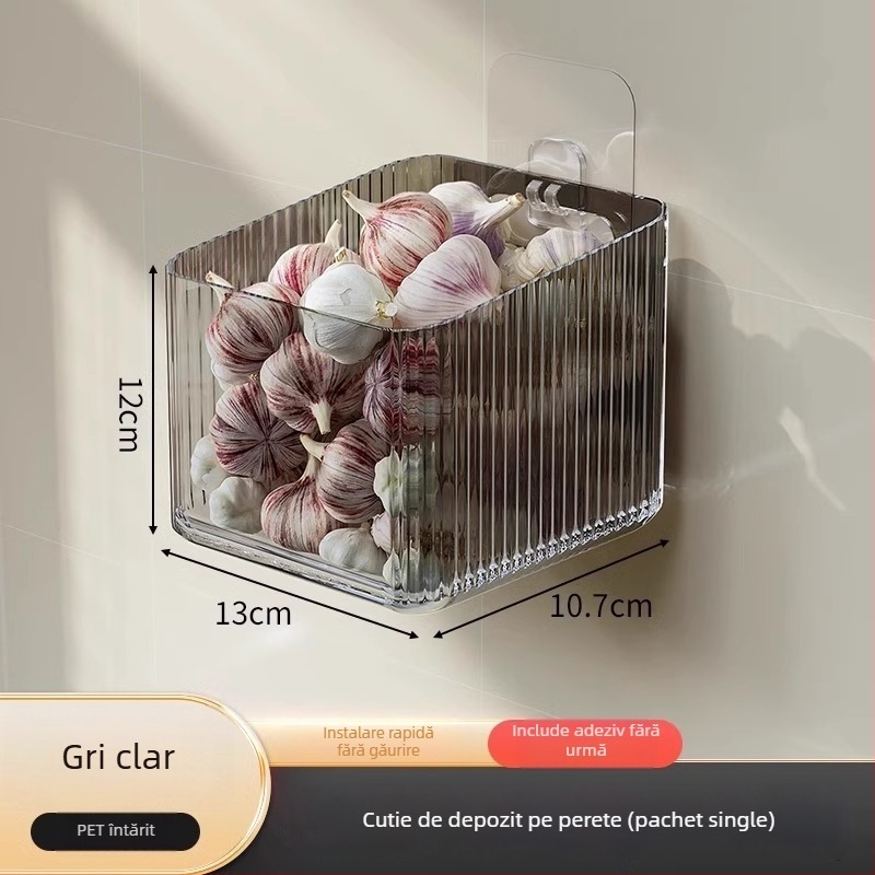 Raft de depozitare pentru bucătărie, montat pe perete, pentru ceapă verde, ghimbir și usturoi — plastic, MM-WM-150, un nivel, încărcare 20, montaj fără găuri