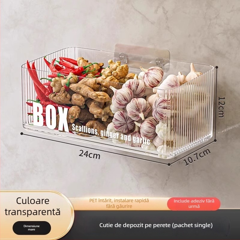 Raft de depozitare pentru bucătărie, montat pe perete, pentru ceapă verde, ghimbir și usturoi — plastic, MM-WM-150, un nivel, încărcare 20, montaj fără găuri