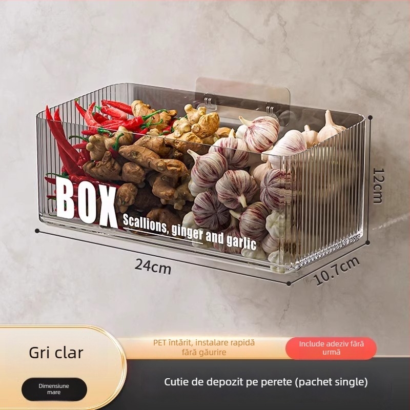 Raft de depozitare pentru bucătărie, montat pe perete, pentru ceapă verde, ghimbir și usturoi — plastic, MM-WM-150, un nivel, încărcare 20, montaj fără găuri