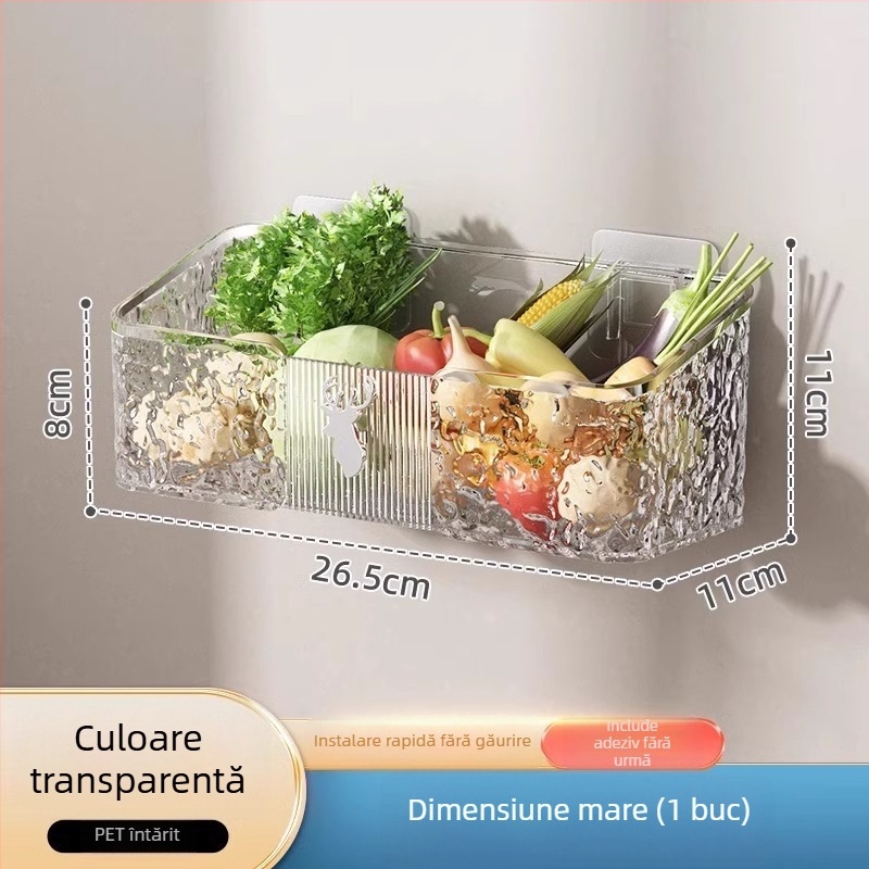 Raft de depozitare pentru bucătărie, montat pe perete, pentru ceapă verde, ghimbir și usturoi — plastic, MM-WM-150, un nivel, încărcare 20, montaj fără găuri