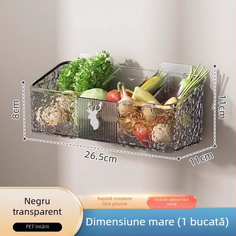 Raft de depozitare pentru bucătărie, montat pe perete, pentru ceapă verde, ghimbir și usturoi — plastic, MM-WM-150, un nivel, încărcare 20, montaj fără găuri