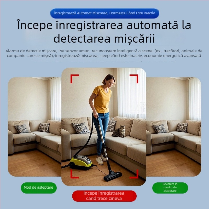 Cameră de supraveghere wireless inteligentă, 1080p, lentilă 3.6mm, vedere pe timp de noapte, alertă anti-furt, control prin aplicație mobilă