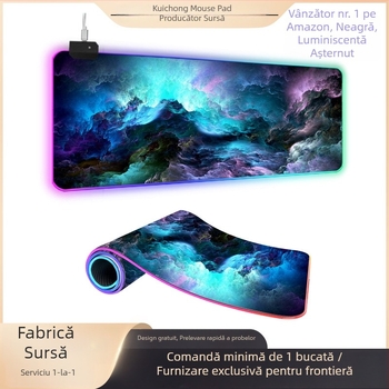 Star Mouse Pad cu iluminare LED, suprafață din cauciuc-textil, unidirecțional, stil esports gaming, transfer termic, logo imprimat