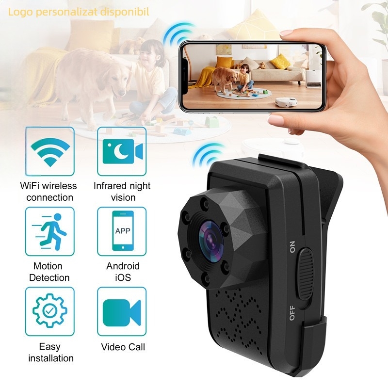 Cameră de supraveghere wireless pentru locuințe – montaj fără găuri, acces prin aplicație mobilă, utilizare în interior/exterior, 720p, obiectiv 6 mm, vizualizare pe timp de noapte, detecție de alarmă